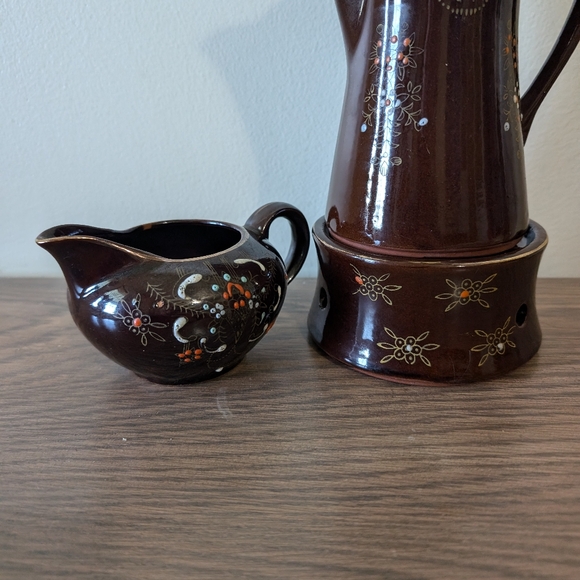 Vintage hand paint redware Japanese Tea set Moriage pattern Has Crack under lid - Picture 4 of 9